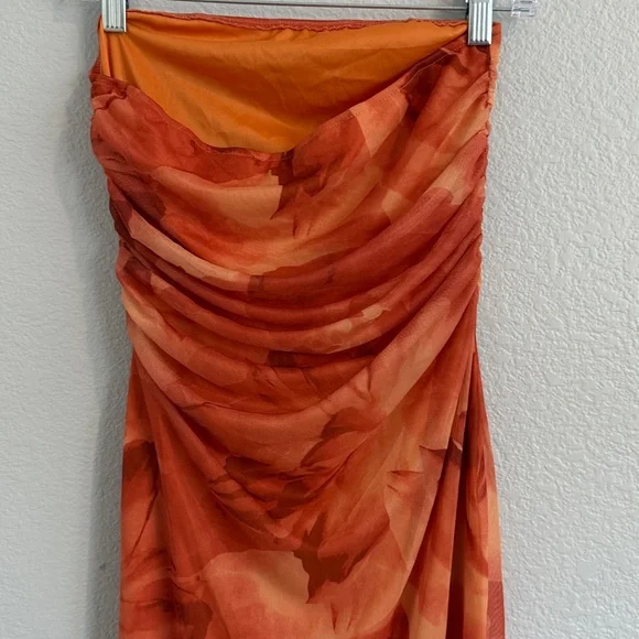 Orange floral tie dye strapless maxi dress - Picture 6 of 7